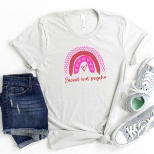 Sweet But Psycho Rainbow Print Graphic Tee Gray